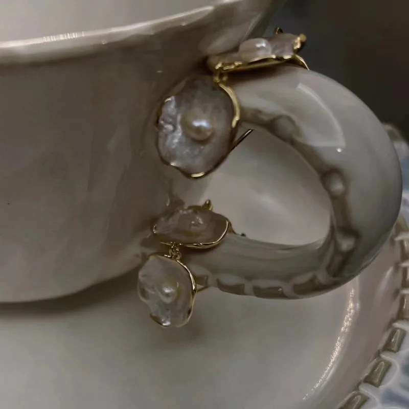 Shell Design Freshwater Pearls Drop Earrings
