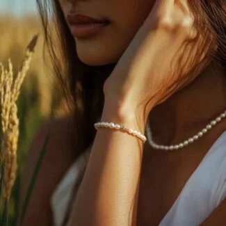 Natural Freshwater Pearl Bracelet with Green Zircon Accents