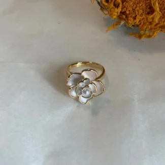 22K Gold Plated 3D White Flower Open Ring - Chic and Unique
