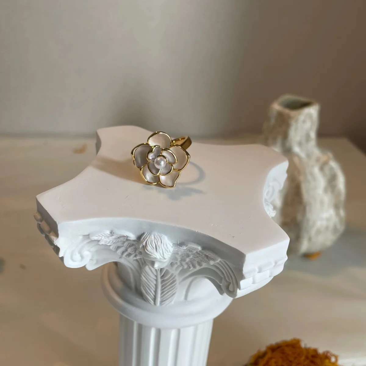 22K Gold Plated 3D White Flower Open Ring - Chic and Unique