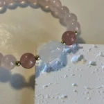 8mm Pink Rose Quartz Beaded Bracelet with White Rabbit Crystal - Love & Emotional Healing