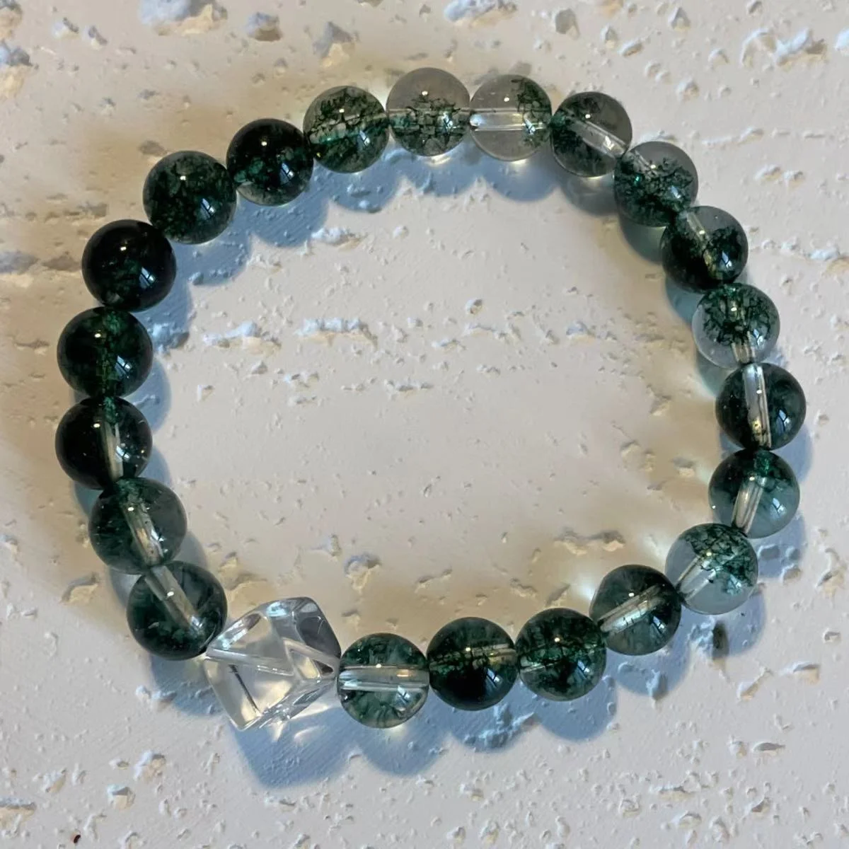 8mm Green Ghost Crystal Beaded Bracelet - Self-Healing & Regeneration