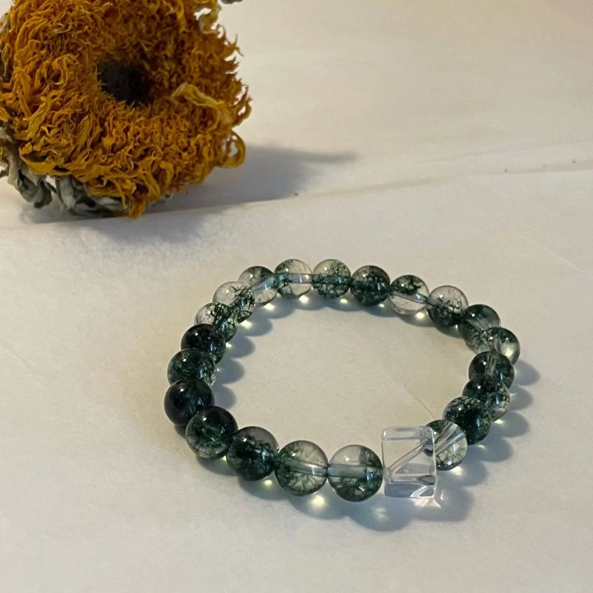 8mm Green Ghost Crystal Beaded Bracelet - Self-Healing & Regeneration