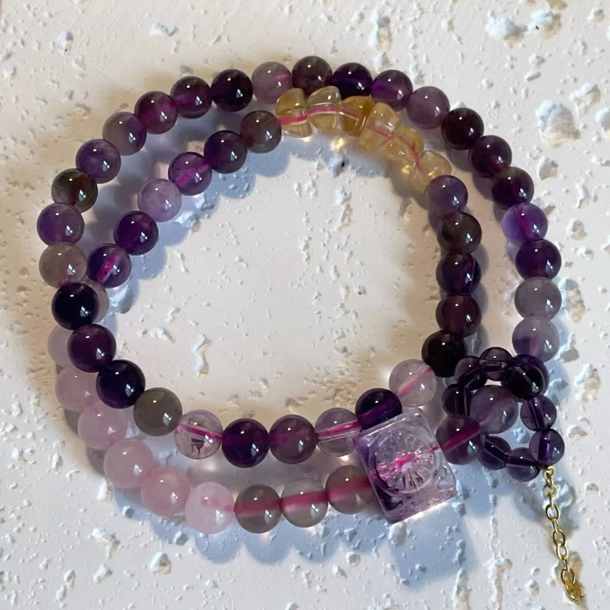 6mm Double-Layer Amethyst Beaded Bracelet - Spiritual Insight, Courage & Protection