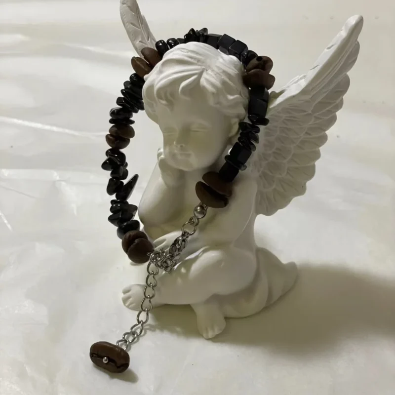 Coffee Bean & Black Stone Bracelet - Stylish Coffee Bean Accessory