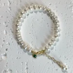 Natural Freshwater Pearl Bracelet with Green Zircon Accents