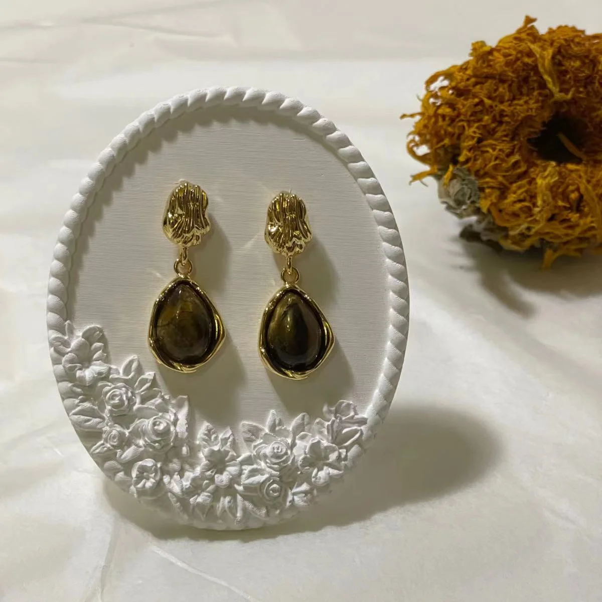 Classic Dark Brown Tiger's Eye Drop Earrings