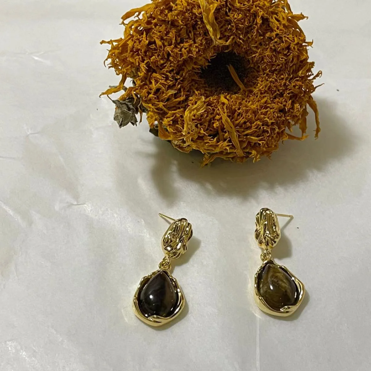 Classic Dark Brown Tiger's Eye Drop Earrings