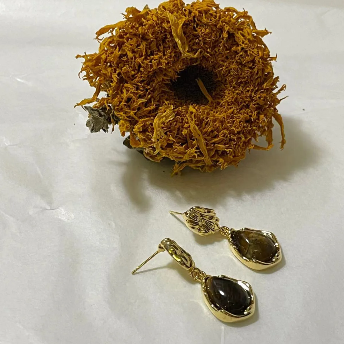 Classic Dark Brown Tiger's Eye Drop Earrings