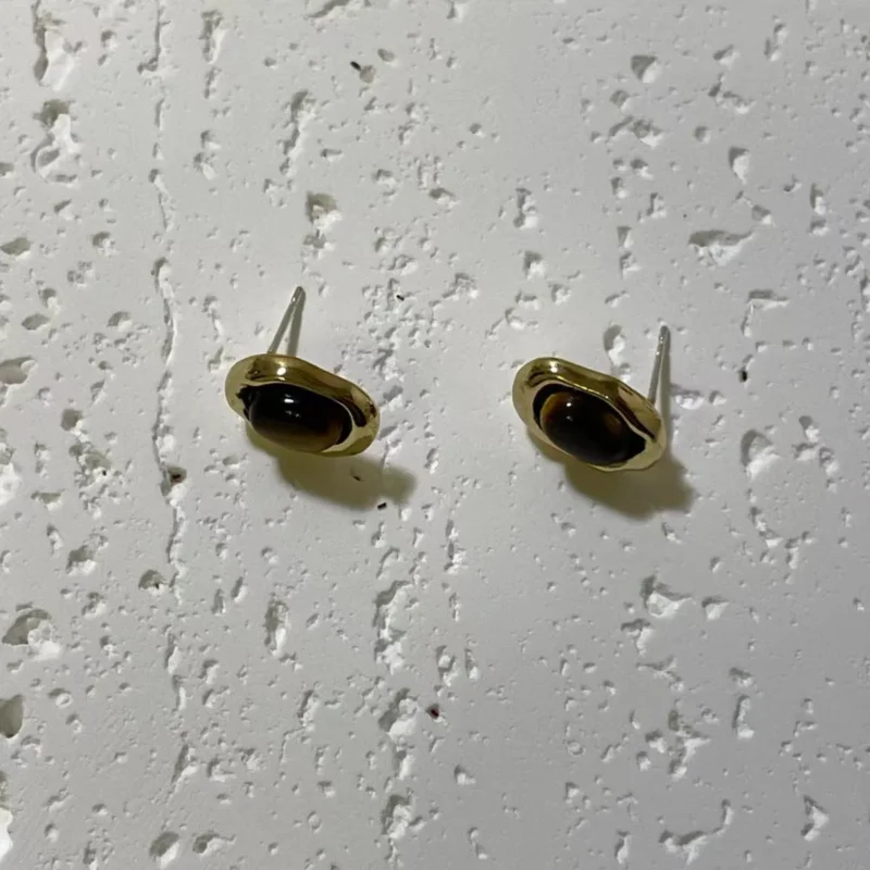 Classic Brown Tiger's Eye Stone Stud Earrings