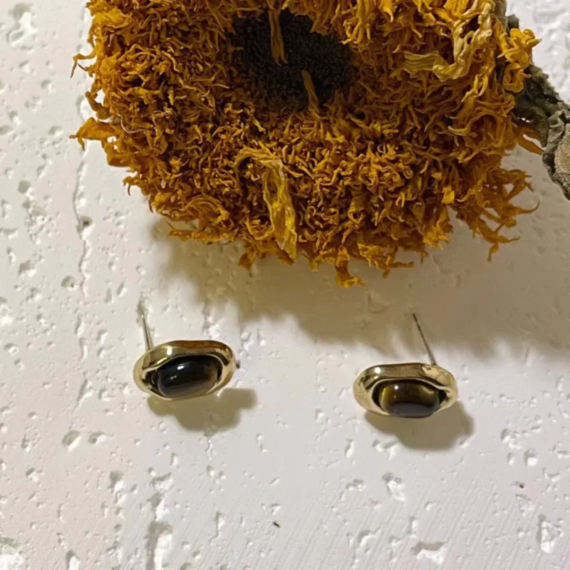 Classic Brown Tiger's Eye Stone Stud Earrings