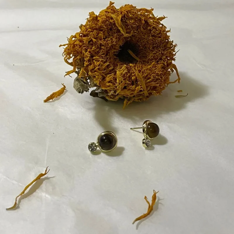 Classic Brown Tiger's Eye Stone Stud Earrings