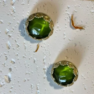 14K Gold Plated Vintage Green Flower Stud Earrings