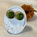 14K Gold Plated Vintage Green Flower Stud Earrings