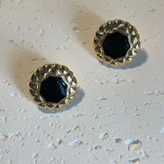 Classic Black and Yellow Gold Stud Earrings