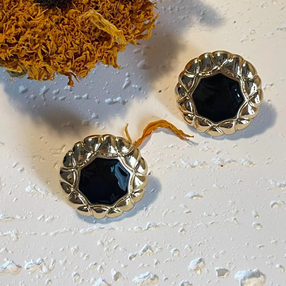 Classic Black and Yellow Gold Stud Earrings Image Classic Black and Yellow Gold Stud Earrings