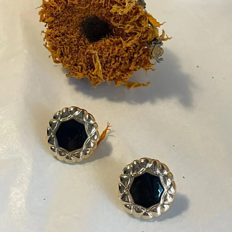Classic Black and Yellow Gold Stud Earrings