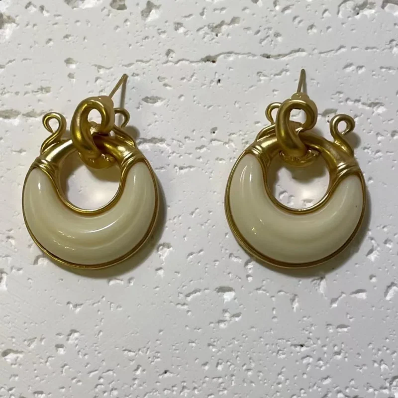Classic White Crescent Moon Drop Earrings