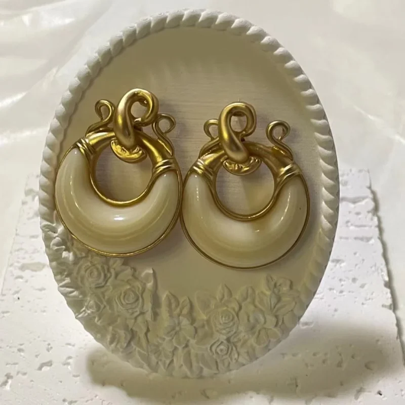 Classic White Crescent Moon Drop Earrings