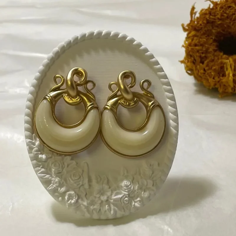 Classic White Crescent Moon Drop Earrings