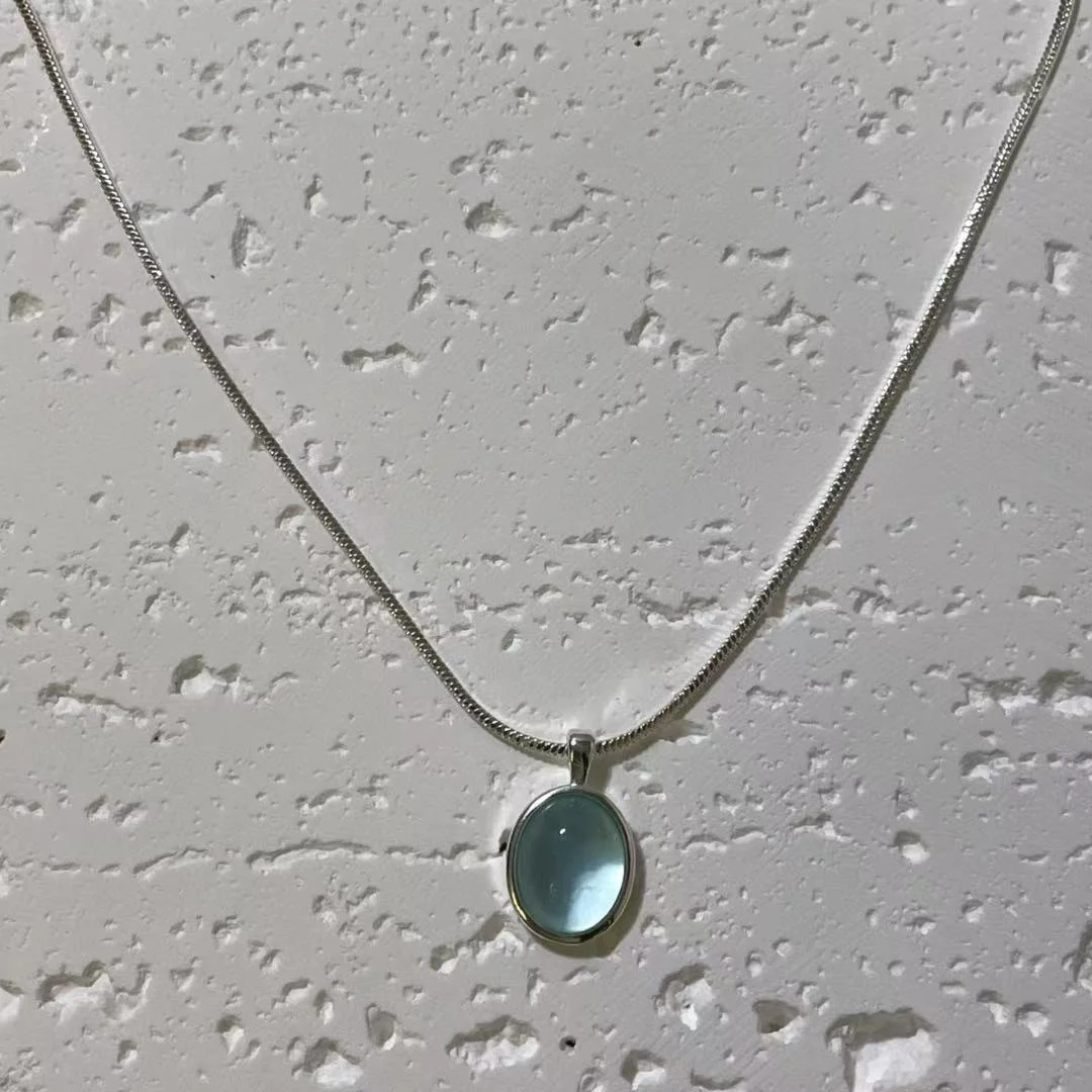 925 Silver Plated Necklace with Blue Zircon Pendant
