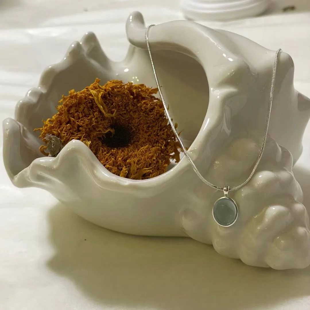 925 Silver Plated Necklace with Blue Zircon Pendant