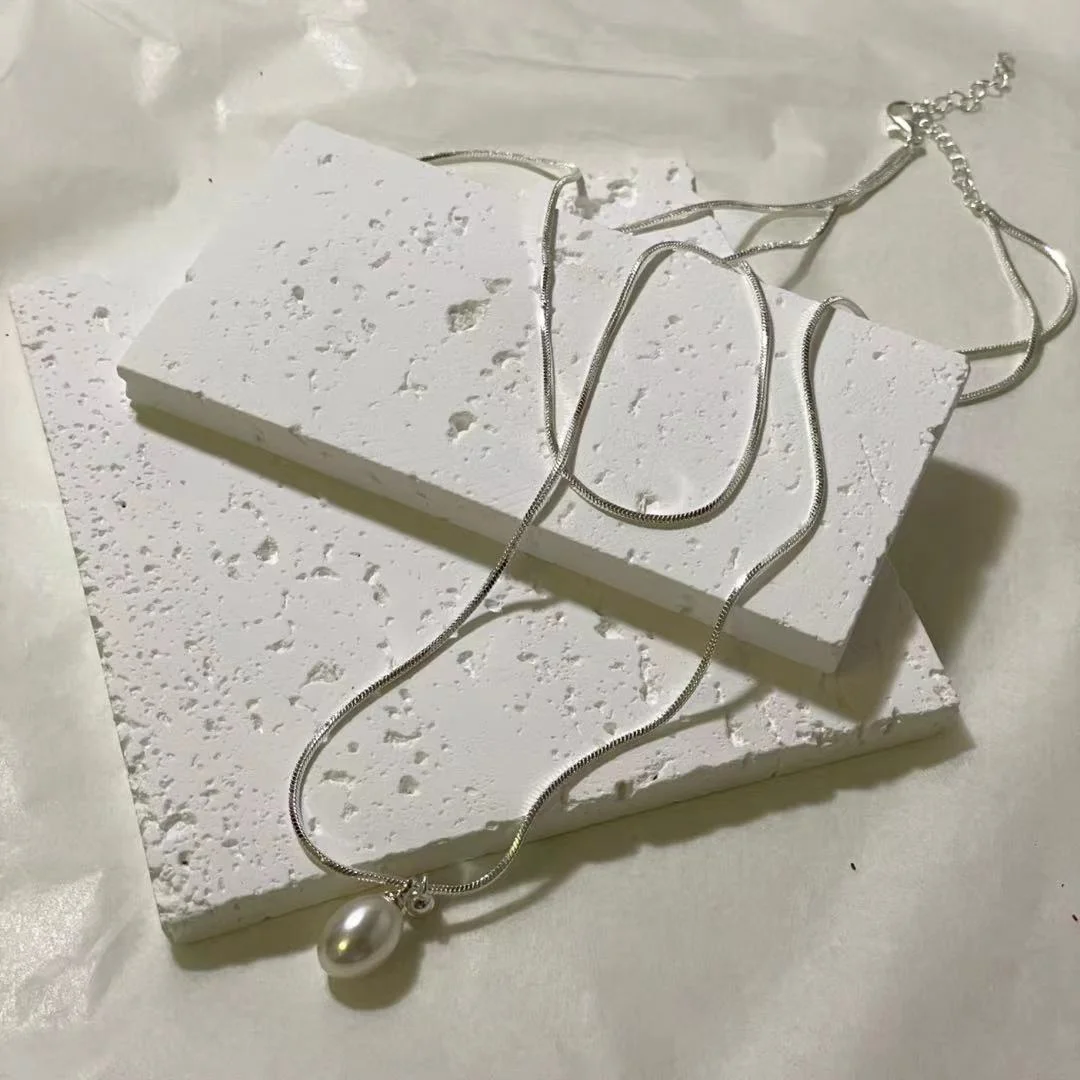 925 Silver Plated Necklace with Waterdrop Shell Pearl