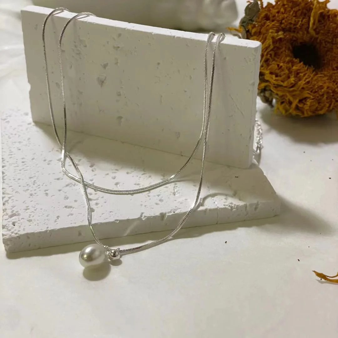 925 Silver Plated Necklace with Waterdrop Shell Pearl