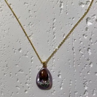 18K Gold Plated Tulip Pendant Necklace - Oil Painting Style