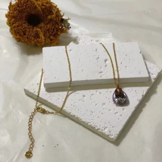 18K Gold Plated Tulip Pendant Necklace - Oil Painting Style