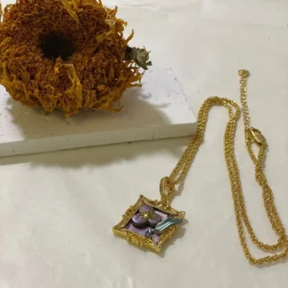 18K Gold Plated Flower Pendant Necklace - Oil Painting Design