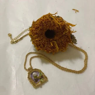18K Gold Plated Pearl Garden Pendant Necklace - Oil Painting Design