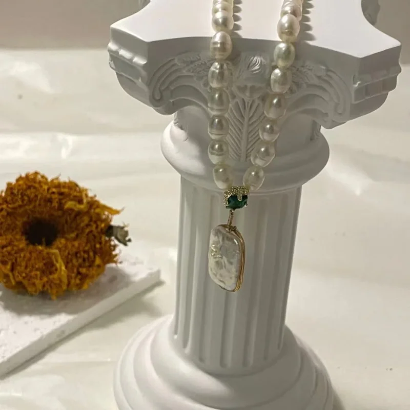 White Freshwater Pearl Necklace with Baroque Pendant