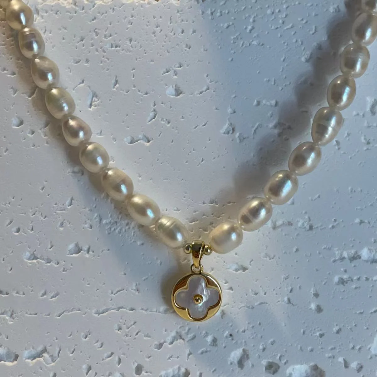 5mm Freshwater Pearl Necklace with Four-Leaf Clover Pendant