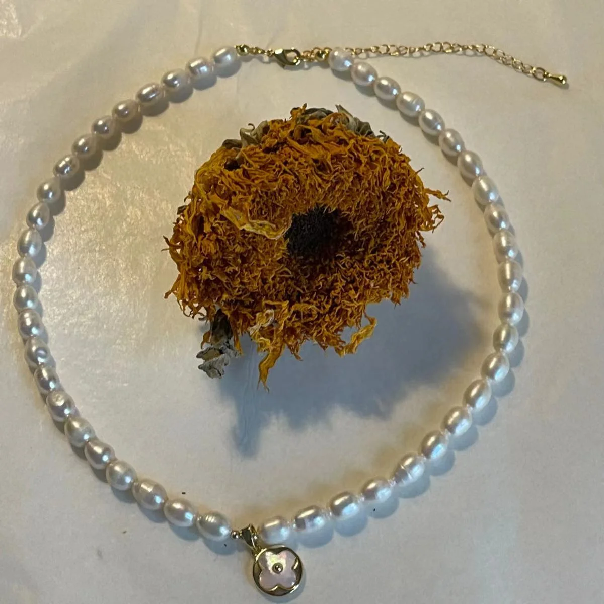 5mm Freshwater Pearl Necklace with Four-Leaf Clover Pendant