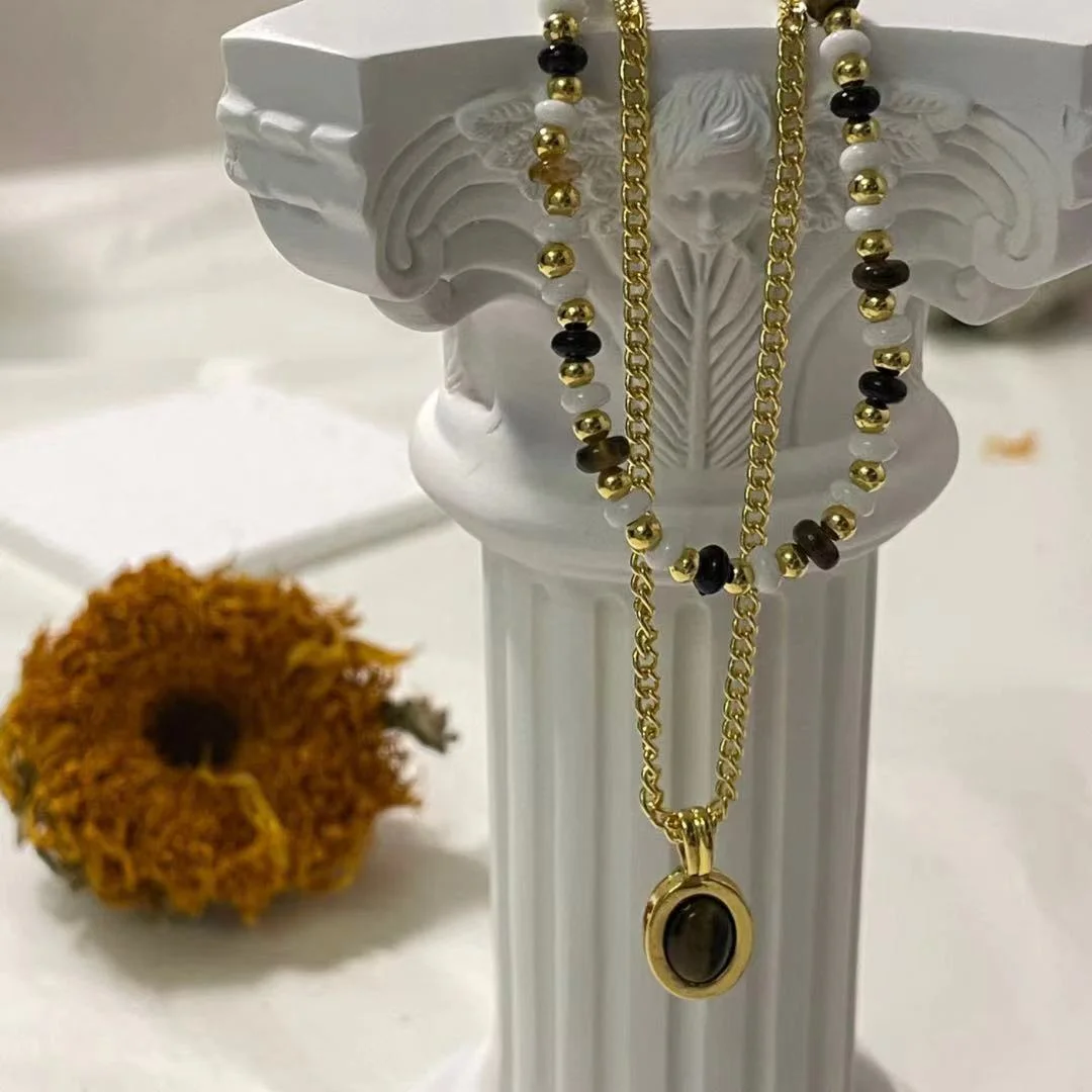 Vintage Tiger’s Eye Beaded Double Layer Necklace
