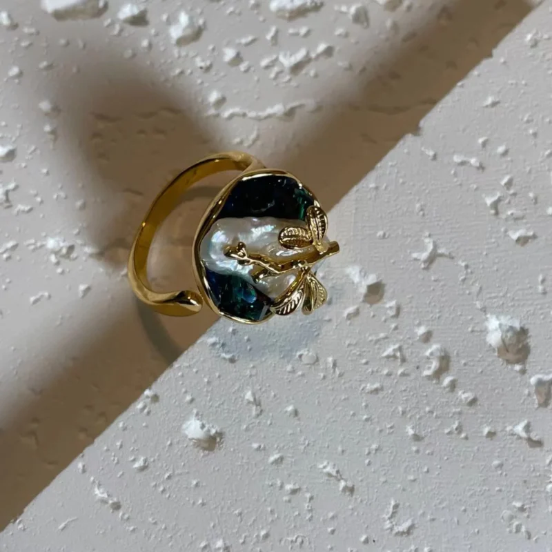 22K Gold Plated Floral Branch Open Ring - Elegant Flower Design