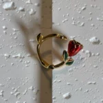 22K Gold Plated 3D Rose Design Open Ring - Premium Jewelry