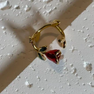 22K Gold Plated 3D Rose Design Open Ring - Premium Jewelry