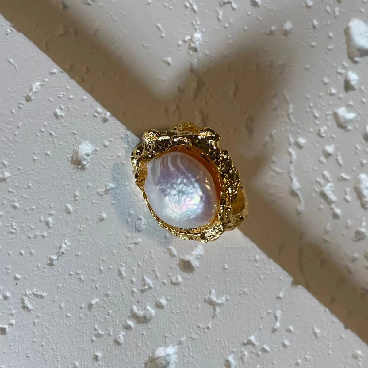 22K Gold Plated Baroque Pearl Open Ring Image 22K Gold Plated Baroque Pearl Open Ring - Classic and Sophisticated