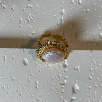 22K Gold Plated Baroque Pearl Open Ring - Classic and Sophisticated