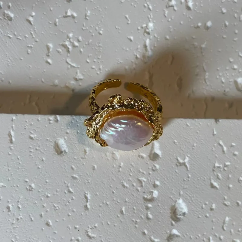 22K Gold Plated Baroque Pearl Open Ring - Classic and Sophisticated