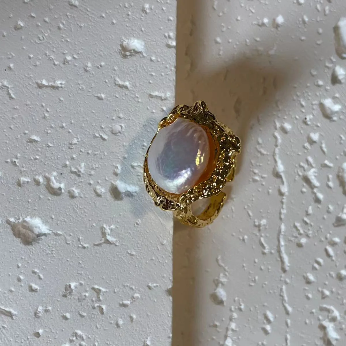 22K Gold Plated Baroque Pearl Open Ring Image 22K Gold Plated Baroque Pearl Open Ring - Classic and Sophisticated