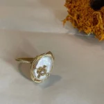 14K Gold Plated Freshwater Pearl Open Ring - Refined and Elegant