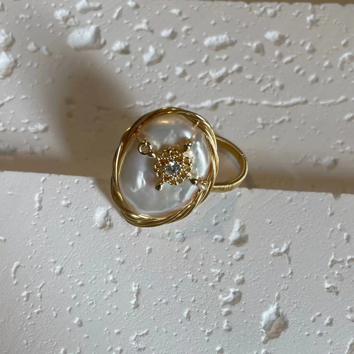 14K Gold Plated Freshwater Pearl Open Ring Image 14K Gold Plated Freshwater Pearl Open Ring - Refined and Elegant