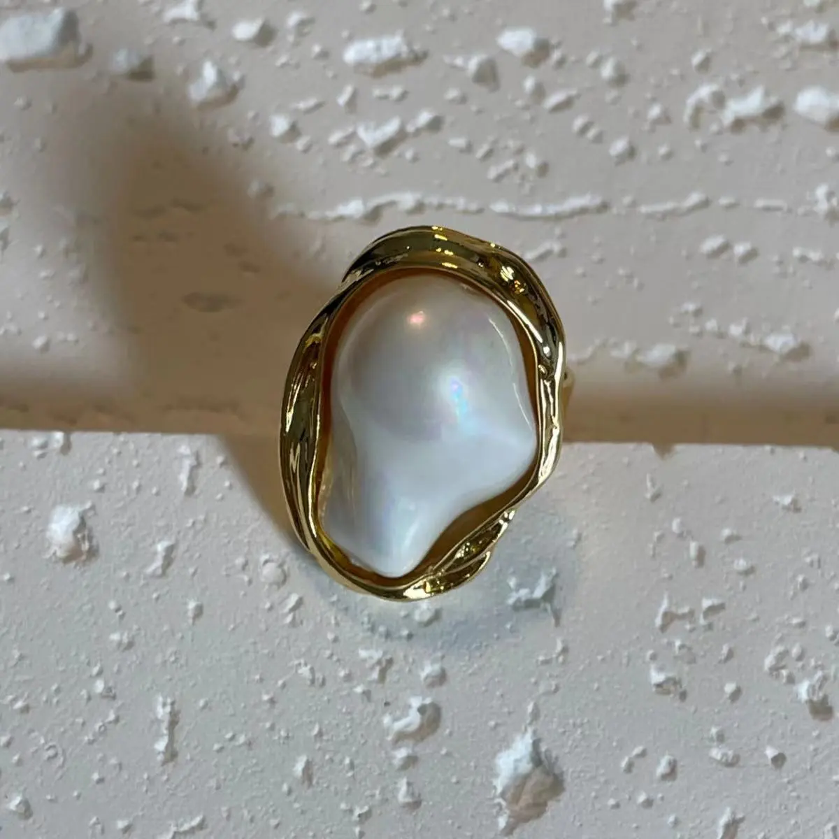 14K Gold Plated Irregular Baroque Pearl Open Ring Image 14K Gold Plated Irregular Baroque Pearl Open Ring - Modern Twist