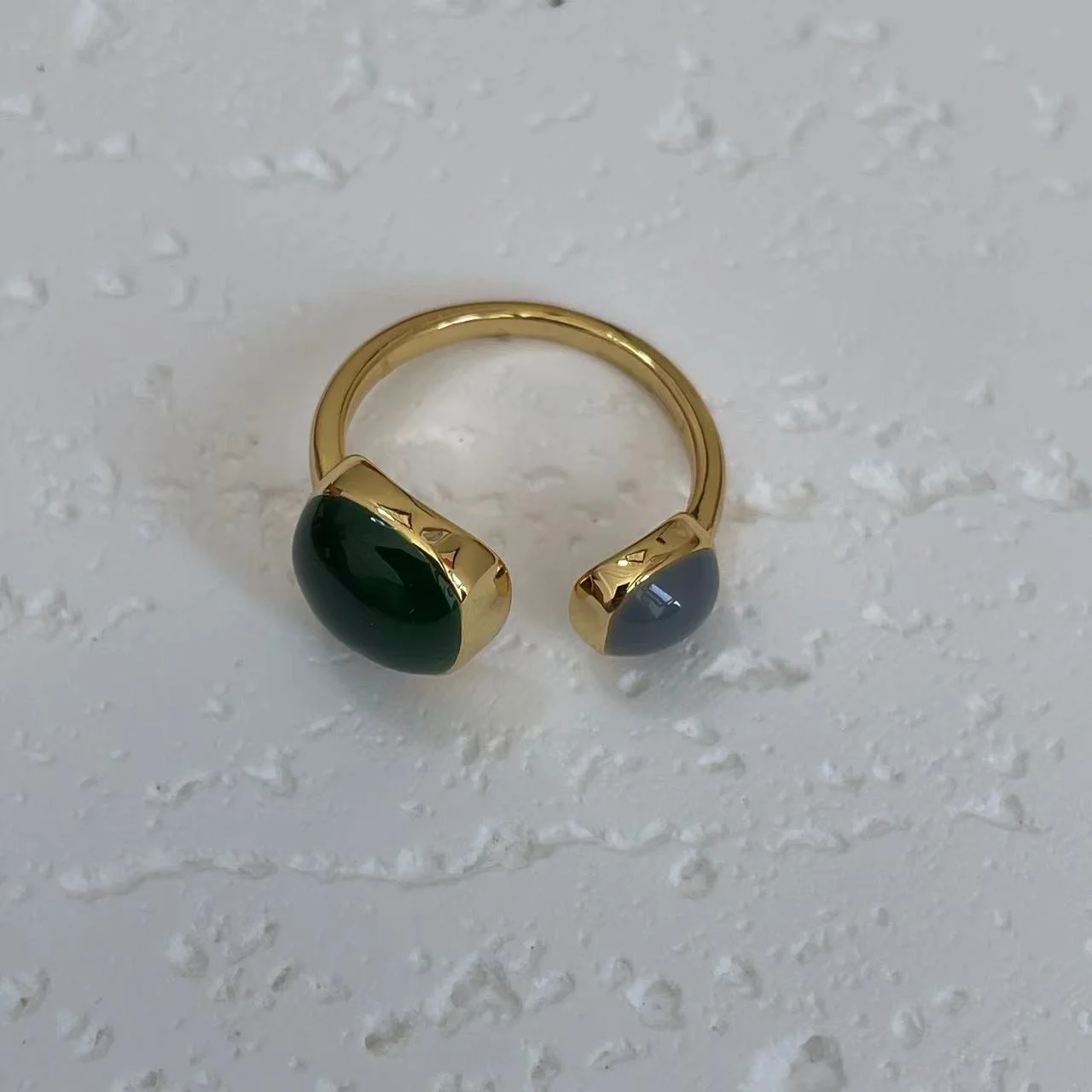 Varying images of 22K Blue & Green Color Block Open Ring