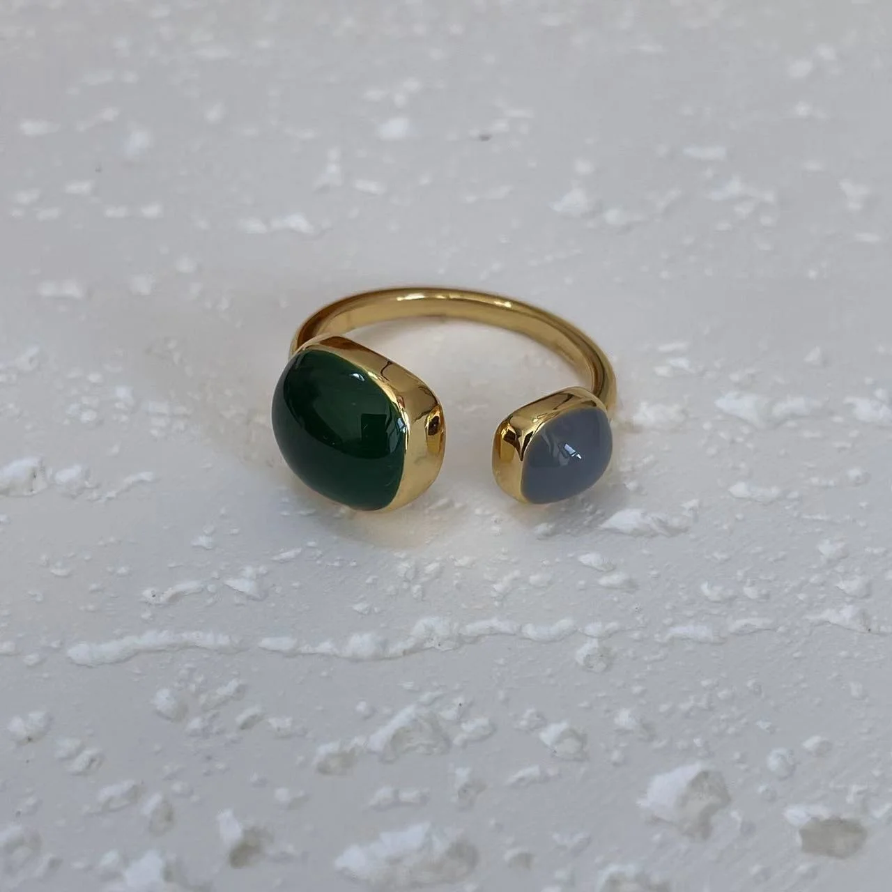 Varying images of 22K Blue & Green Color Block Open Ring