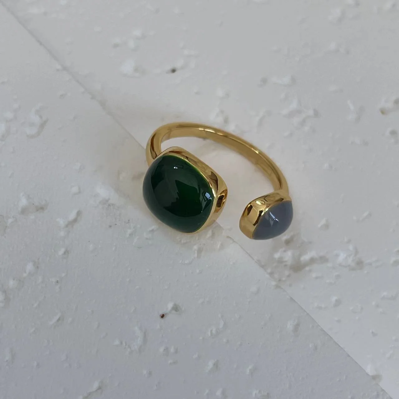 Varying images of 22K Blue & Green Color Block Open Ring