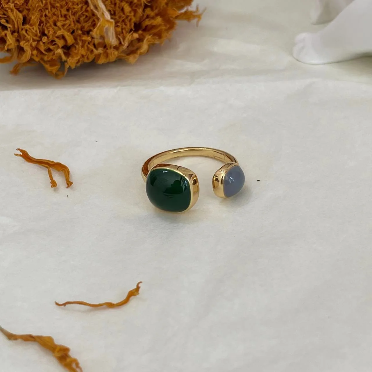Varying images of 22K Blue & Green Color Block Open Ring